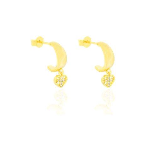 Brinco Argolinha Com Mini Coração e Cruz Banhado a Ouro