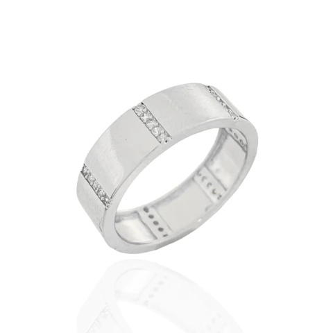 Anel Aliança Fileiras Cravejadas Cristal Banhado a Prata