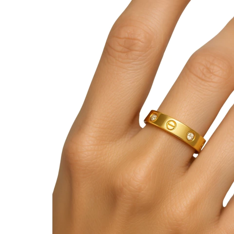 Anel Love com Pontos de Luz Dourado em Aço Inox 316L