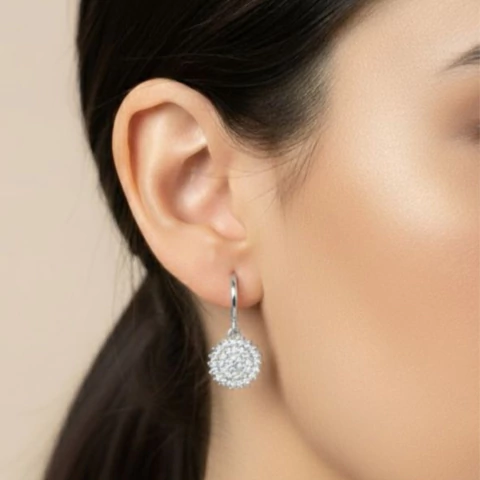 Brinco Argolinha Click Mandala Cravejada Banhado a Prata