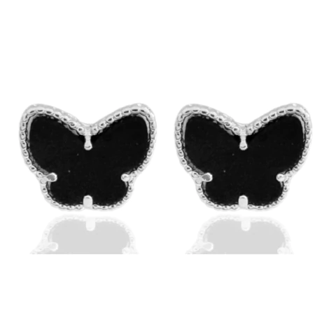 Brinco Borboleta Preta Banhado a Prata