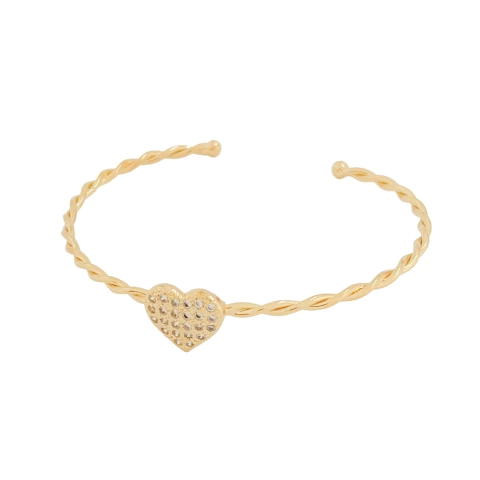Bracelete Torcido e Coração Cravejado Banhado a Ouro
