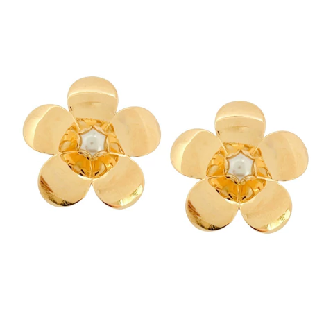 Brinco Flor Lisa e Pérola Banhado a Ouro