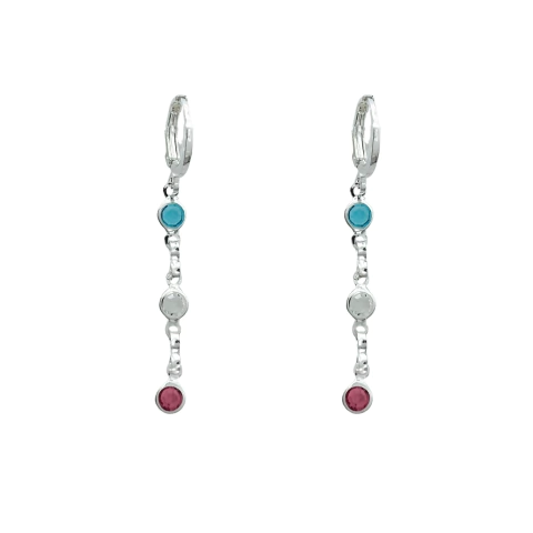 Brinco Argolinha Pedrinhas Coloridas Banhado a Prata