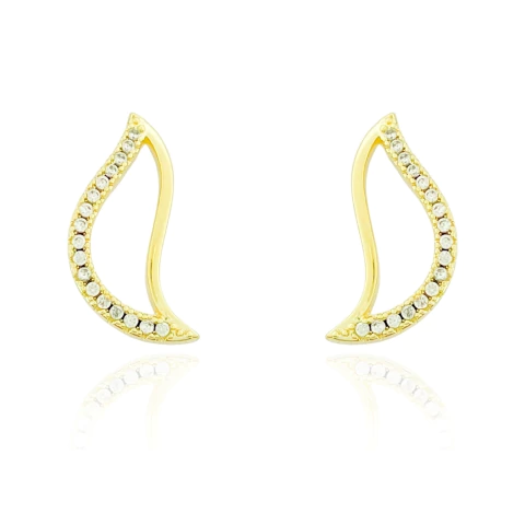 Brinco Gota Curva Vazada e Zircônias Banhado a Ouro