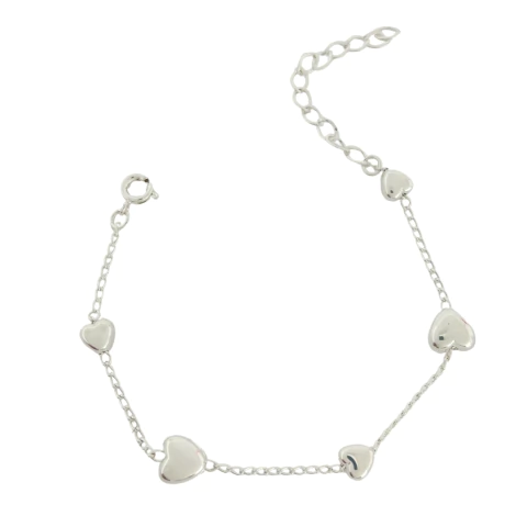 Pulseira Corações Lisos Banhada a Prata