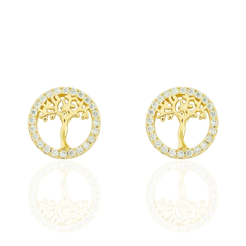 Brinco Árvore Da Vida Borda Cravejada Banhado a Ouro