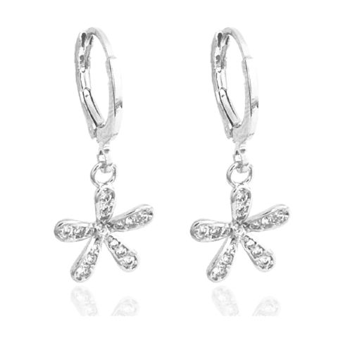 Brinco Argolinha Flor Cristal Banhado a Prata