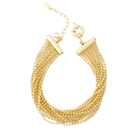 Pulseira Larga Correntes de Bolinhas Banhada a Ouro