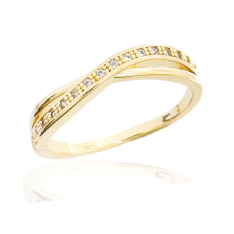 Anel Aros Liso e Cravejado Entrelaçados Banhado a Ouro