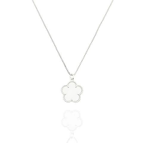 Colar Flor Madrepérola Banhado a Prata