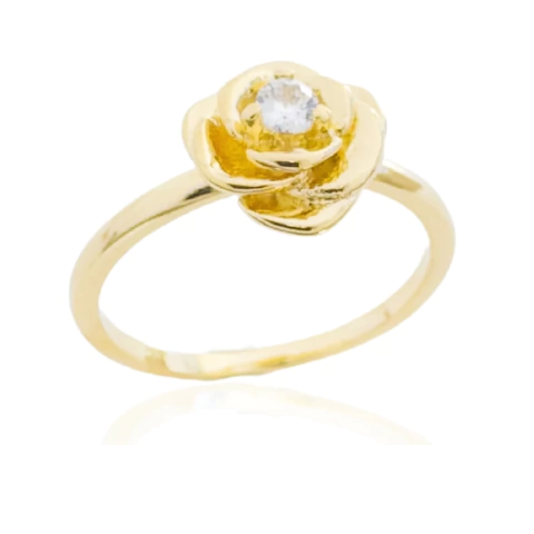 Anel Florzinha Com Ponto de Luz Cristal Banhado a Ouro