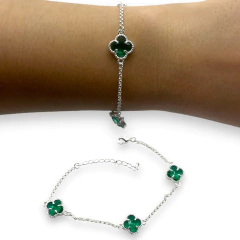 5.2 Pulsera Premium VC 3 Piedras Verdes Esmeralda Plata Italiana