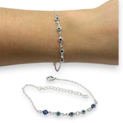 1.5 gr Pulsera Ojos Celestes y Azules Plata Italiana