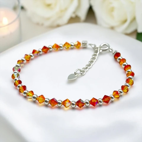 SWA-26 Pulsera "Fire Opal" Plata Italiana (17 cm + cadena extensión)