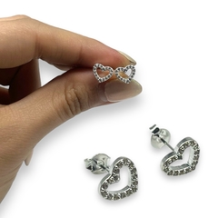 1.15 gr Aros Pasantes Corazones Cubics (8 mm) Plata Italiana