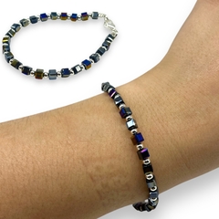 VOL-102-4 Pulsera Cristal de Roca Cuadrada Violeta Premium Acero Blanco