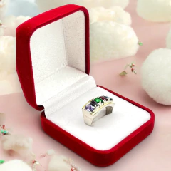 AG-412-MU-2 Anillo Piedras Multicolor Oscuro Plata y Oro (SIN ESTUCHE) - Stal Joyas
