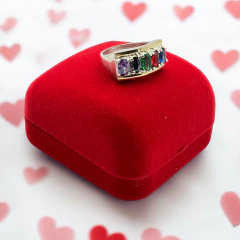 AG-412-MU-2 Anillo Piedras Multicolor Oscuro Plata y Oro (SIN ESTUCHE)