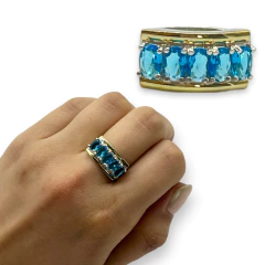 AG-412-CE Anillo Piedras Celestes Plata y Oro