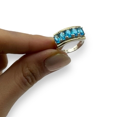 AG-412-CE Anillo Piedras Celestes Plata y Oro - comprar online