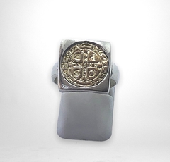 AG-126 SB Anillo San Benito Cuadrado (15 mm) Plata y Oro en internet