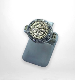 AG 377 Anillo San Benito Redondo con Piedras (13 mm) Plata y Oro - tienda online