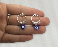 3511 Aros Argollas con dije de ojo Celeste Acero Blanco - comprar online