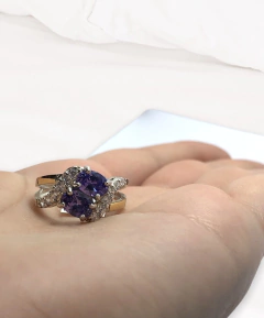 AG 452 Anillo con Piedra color Violeta Plata y Oro - comprar online