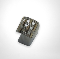 AG 403 Anillo Cuadrado de Diseño Plata y Oro - comprar online