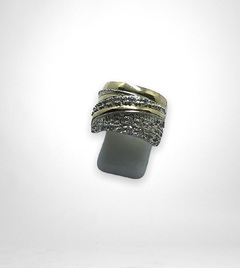 AG503 Anillo Plata y Oro Grande con Brillos - Stal Joyas