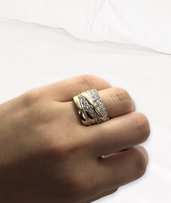 AG503 Anillo Plata y Oro Grande con Brillos - comprar online