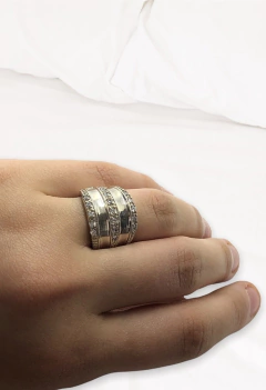 AG500 PL Anillo Plata y Oro Grande con Brillos