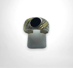 AG298 N Anillo Plata y Oro Con Piedra Negra - comprar online