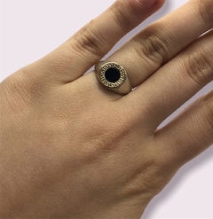 AG92 G Anillo Plata y Oro Mediano Redondo Negro