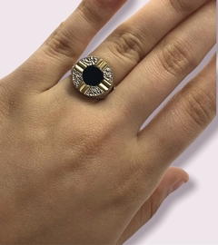 AG253 N GR Anillo Plata y Oro Grande Redondo Negro