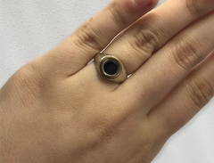 AG175 Anillo Plata y Oro Mediano Redondo Negro