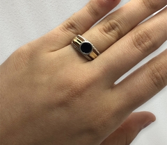 AG 293 Anillo Plata y Oro Mediano Redondo Negro
