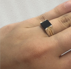 AG 136 Anillo Piedra Cuadrada Negra Plata y Oro - comprar online