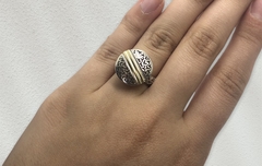 AG 318 Anillo Redondo Calado de Diseño Plata y Oro