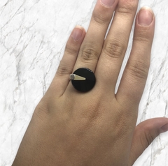 AG 22 Anillo Circular Piedra Negra Plata 925 y Oro