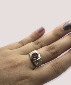 AN 1723 Anillos Piedra Redonda Colores Plata y Oro en internet