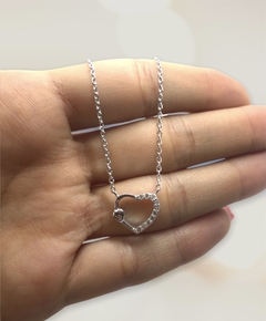 3.5 gr Conjunto Corazon Cubics con Cadena Plata Italiana