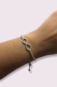 7.2 gr Pulsera Premium Infinito Grande con Cubics - Regulable Plata Italiana - Stal Joyas