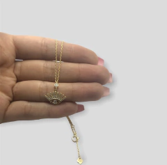 2.3 gr Conjunto Dorado Dije Ojo y Cadena Plata Italiana