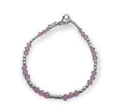 3.7 gr Pulsera Piedras Rosas y Bolitas Plata Italiana