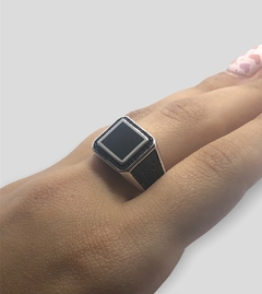7.3 gr Anillo Premium Masculino Cuadrado Negro Plata Italiana - comprar online