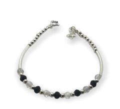 CRI 583 Pulsera Piedras Blancas y Negras (18 mm) Plata 925