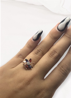 CRI 566 Anillo Flor con Cubics Multicolor Plata 925