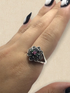 TAI 5 Anillo Flor con Piedras Plata 925 - Stal Joyas